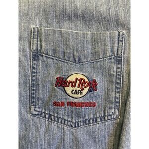 Vintage 90s Hard Rock Cafe San Francisco Denim Jean Shirt Long Sleeve Mens Sz L